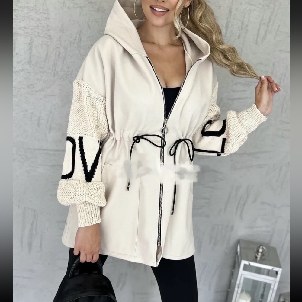 NWT ShopEvelynne Cream Utility Jacket with Knit Sleeves One Size